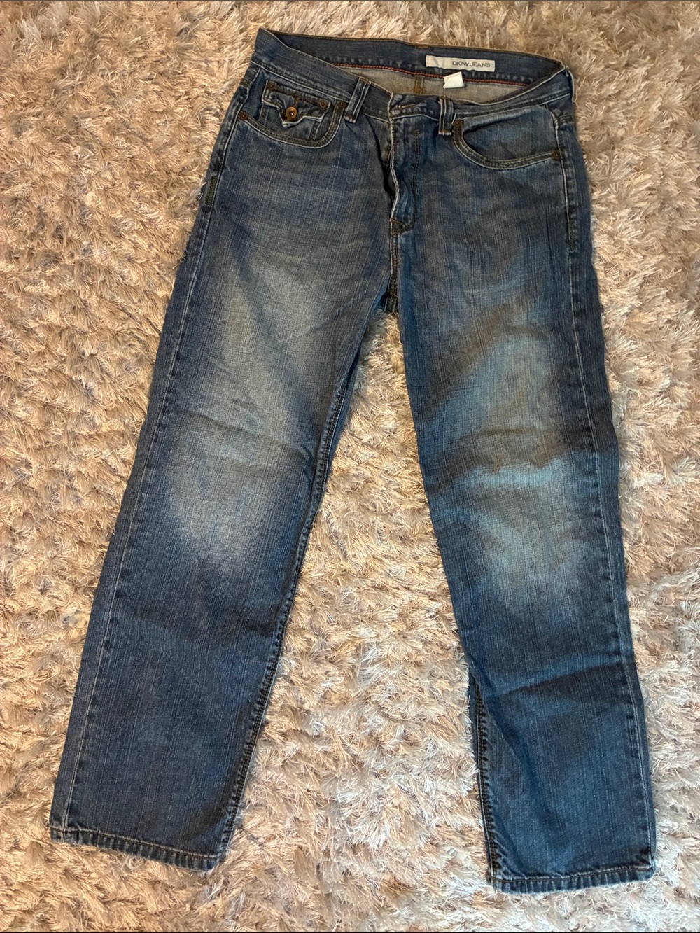 Dkny Men's Blue Washed Straight Jeans